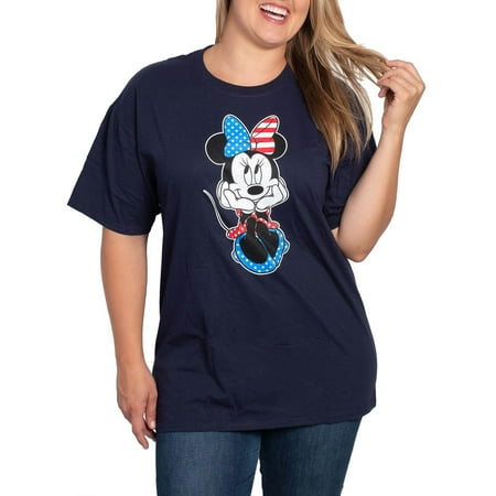 Women's Plus Size Minnie Mouse USA T-Shirt Navy July 4th