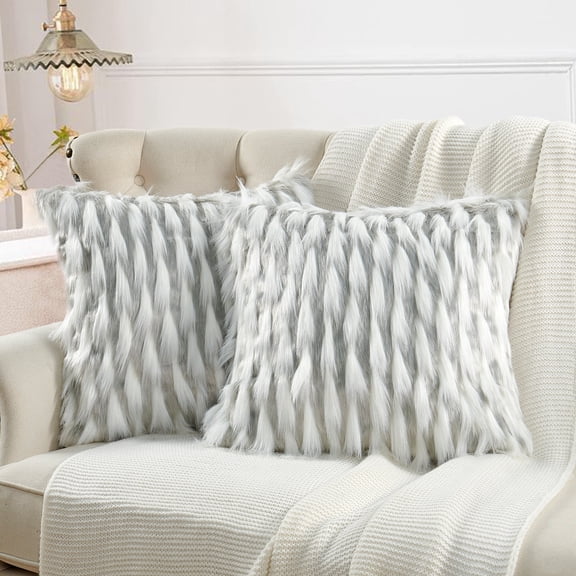 Home Soft Things Feathery Faux Fur 2 Piece Throw Pillow Cover Set - Grey - 20" x 20"