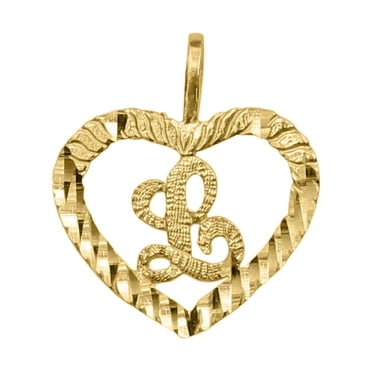 14k Solid Gold Cursive Initial Pendant – Real Gold A-Z Letter Charm With Diamond Cut Finish, Fits Up To 3mm Chain