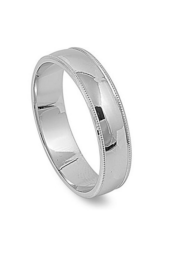 Sterling Silver Milgrain Wedding 5mm Band High Polish Comfort Fit Ring 925 Jewelry Female Male Unisex Size 7