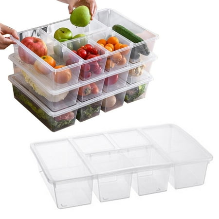 

SUSUchens Crisper Multi Compartments Classification Storage Transparent Dustproof Large Capacity Snack Box Snack Container Fridge Food Meat Vegetable Divided Organizer Blue