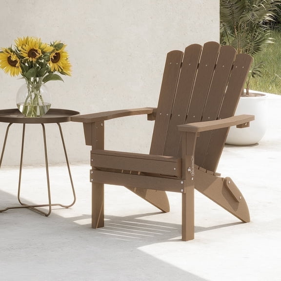 GONICHA HDPE Folding Adirondack Chair, Weather-Resistant ,Suitable for Backyard and Porches, Brown