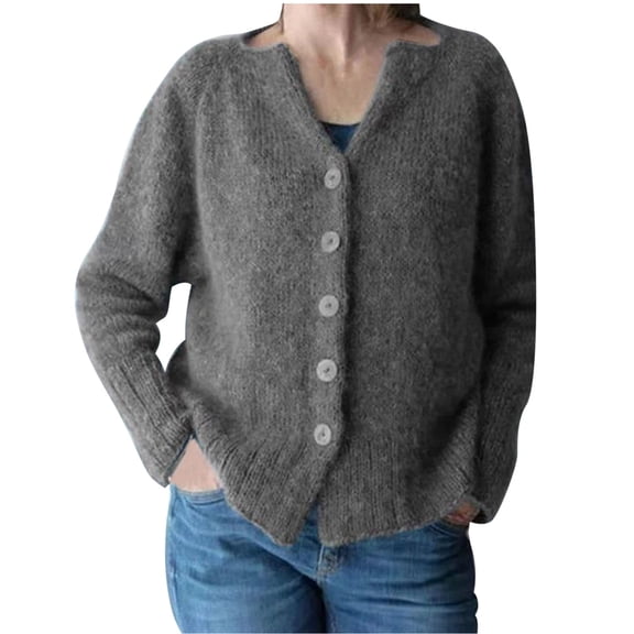Holloyiver Women's Casual Long Sleeve Shawl Collar Buttons Down Cable Knit Cardigan Solid Sweater S-2XL
