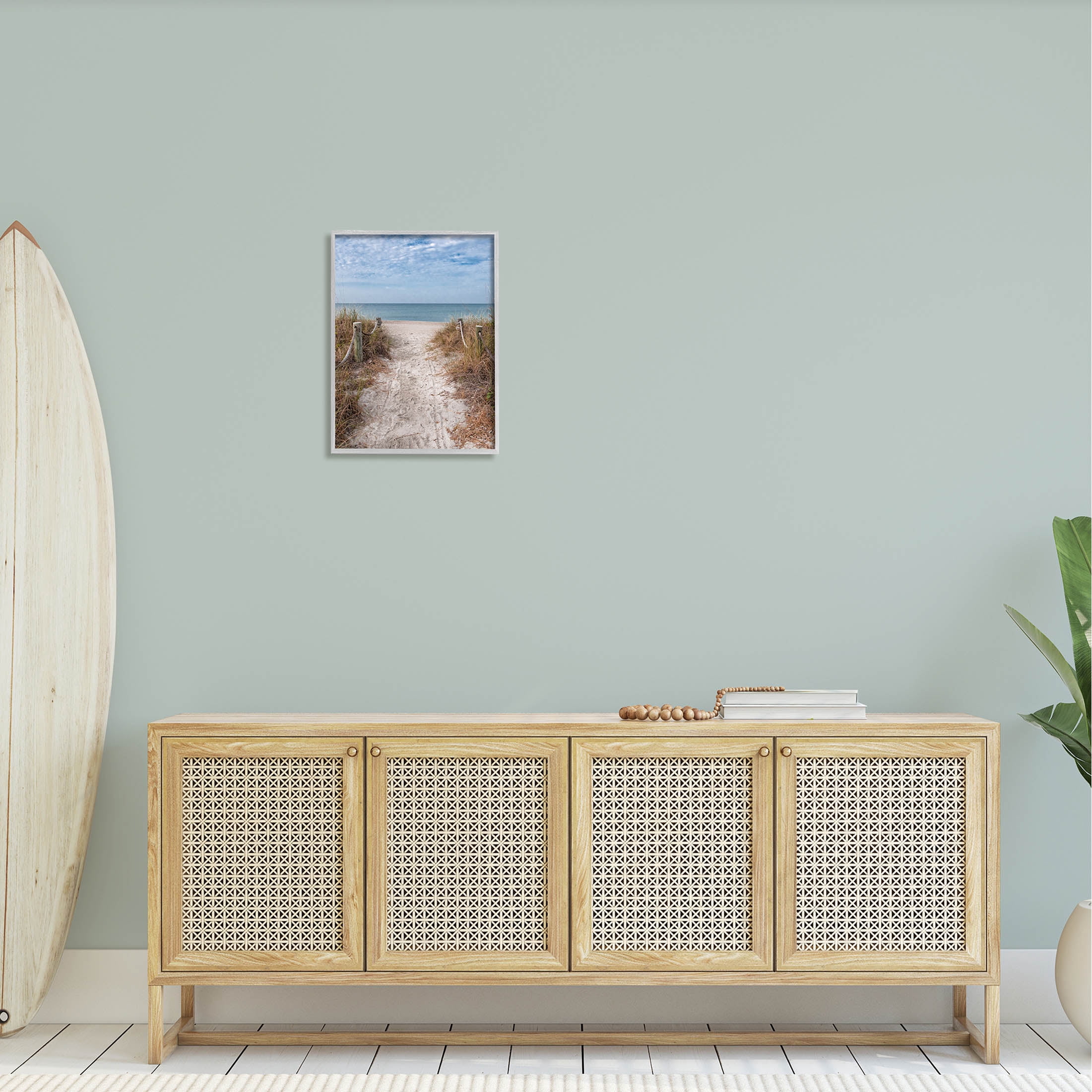 Stupell Industries Sandy Ocean Boardwalk Summer Horizon Photograph Gray Framed Art Print Wall Art, Design by Mary Lou Photography