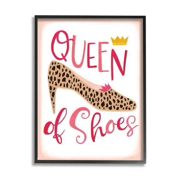 Queen Of Shoes Leopard Pattern Beauty & Fashion Graphic Art Black Framed Art Print Wall Art