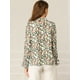 thumbnail image 5 of INSPIRE CHIC Blusa con cuello en V y lazo floral para mujer, camisa de manga larga con volantes y trompeta vintage, top Blanco verde S, 5 of 6