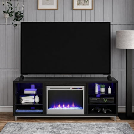 Ameriwood Home Lumina Fireplace TV Stand for TVs up to 70", Black Oak