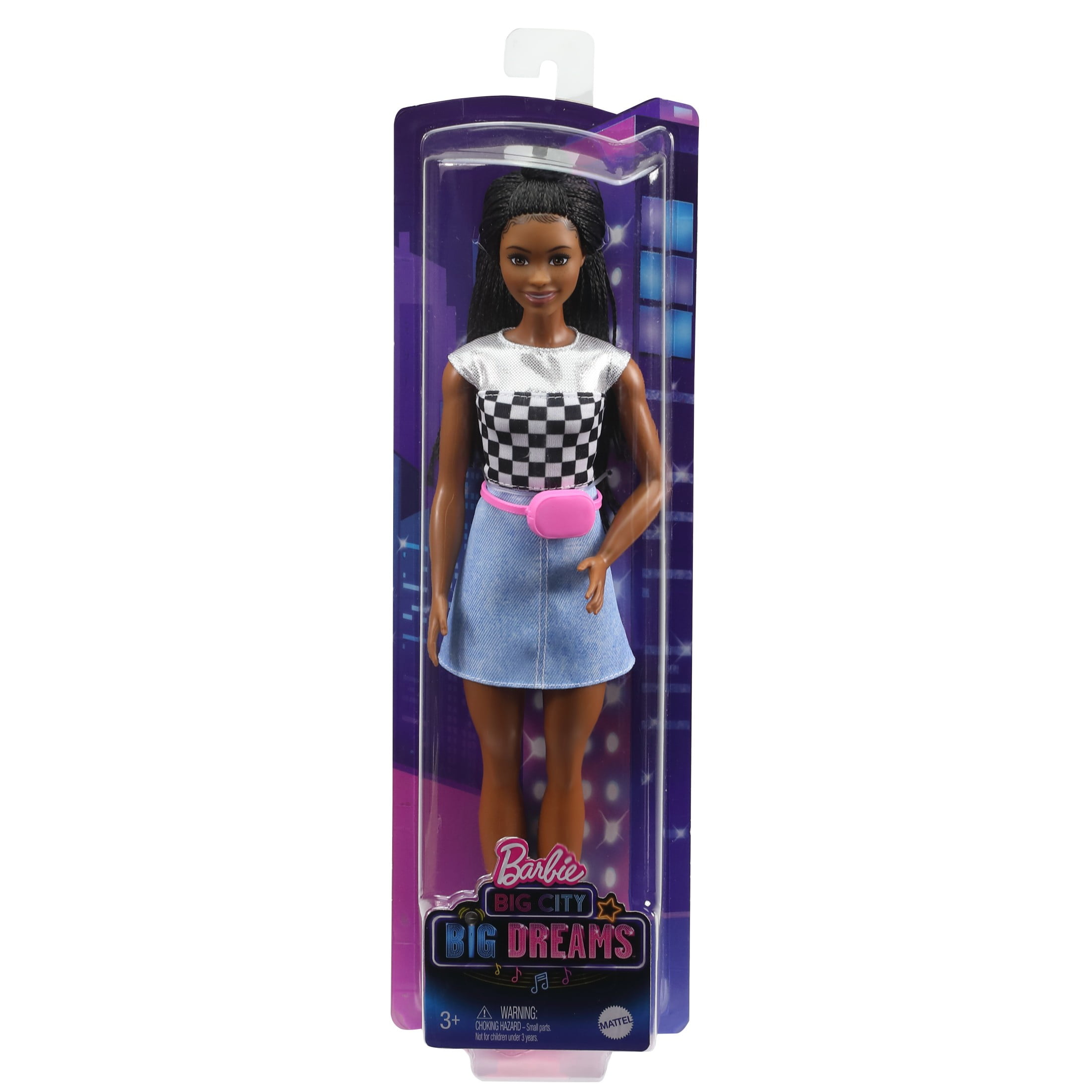Barbie Big City Big Dreams Doll & Accessories, Brooklyn Doll in Shimmery Top with Bariaded Hair