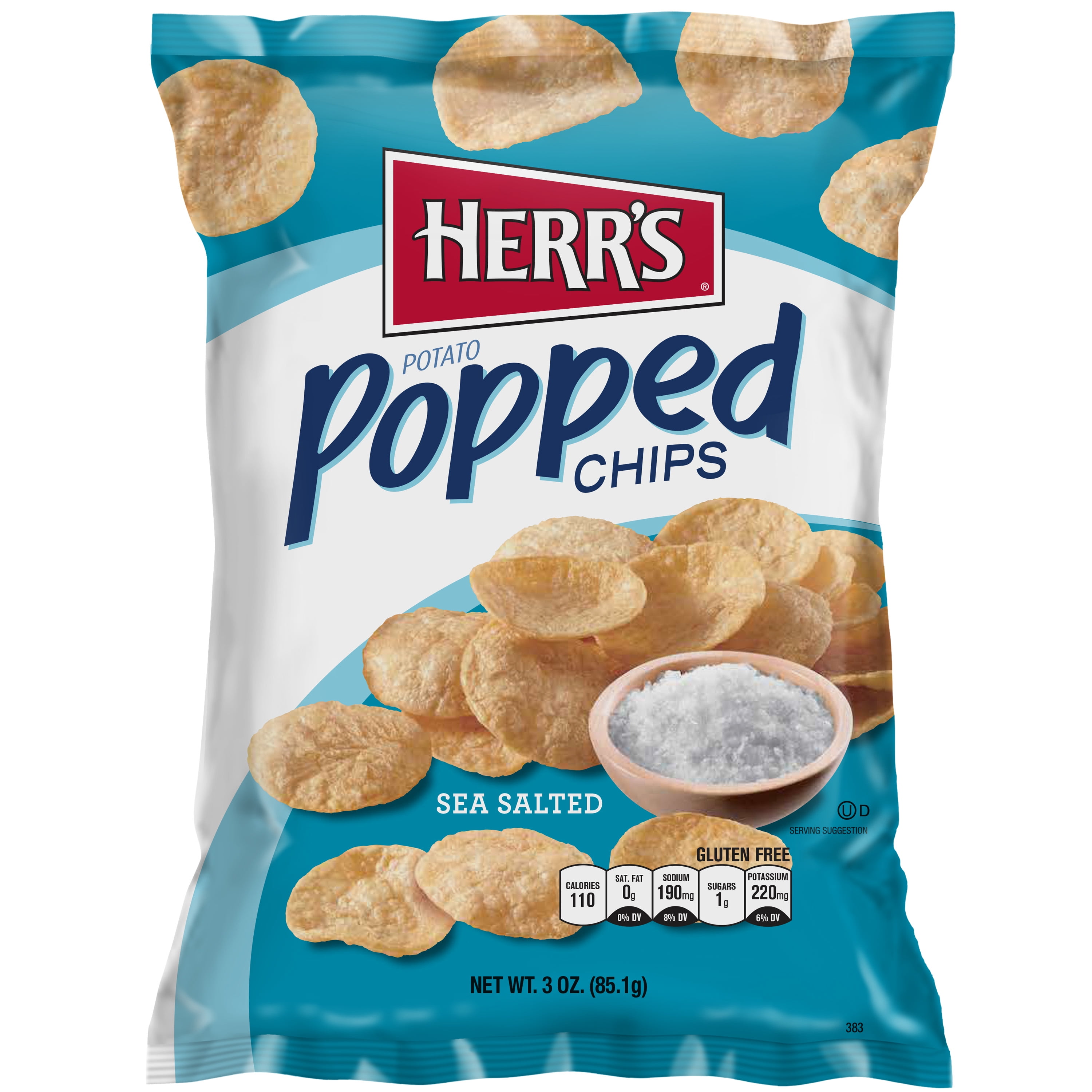 Herr's Popped Chips, Sea Salt, 3 Oz, 10 Ct
