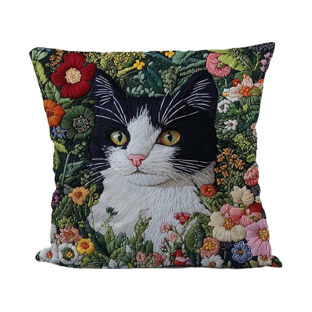 Polyester Pillow Case 17.72 in x 17.72 in with Imitation Embroidery Kittens and Nature Scene Design