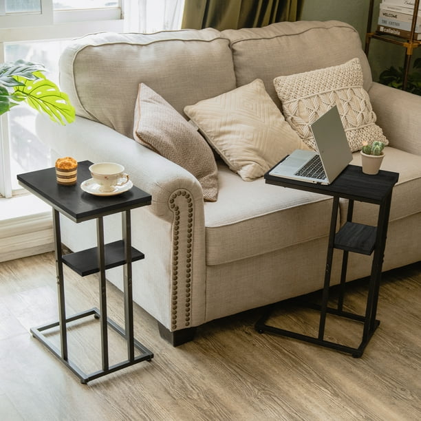 C Shaped End Table Side Table for Couch and Bed Small Side Table for Small Spaces Living Room Bedroom Rustic Snack Table