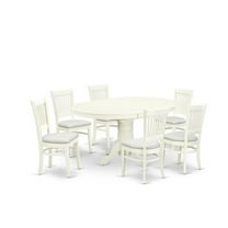 East West Furniture Avon 7-piece Wood Table and Dining Chairs in Linen White