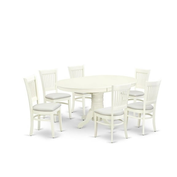 East West Furniture Avon 7-piece Wood Table and Dining Chairs in Linen White