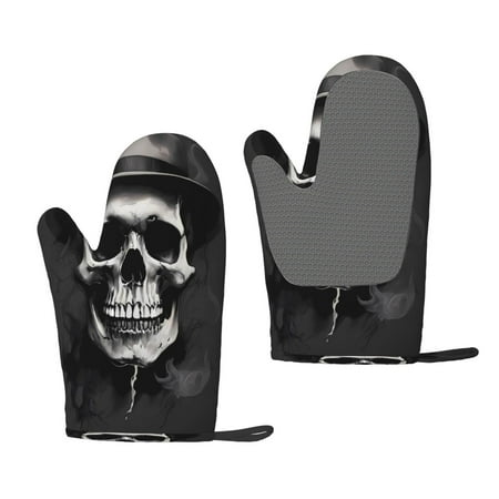 

Zufioo Black White Hat Skull Print Silicone Anti-Scalding Gloves Kitchen Hanging Rope Gloves Kitchen Utensils Suitable for Barbecue Baking Cooking