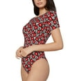 thumbnail image 2 of Naloa Red Floral Women's Short-Sleeved Onesie, One-Piece Swimsuit for Parties, dates, clubs - Medium, 2 of 9