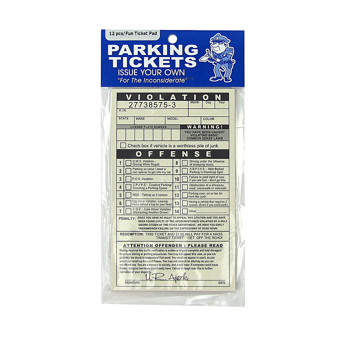 Notice Of Violation Parking Ticket Cards Joke Gag Gift-Set of 8 