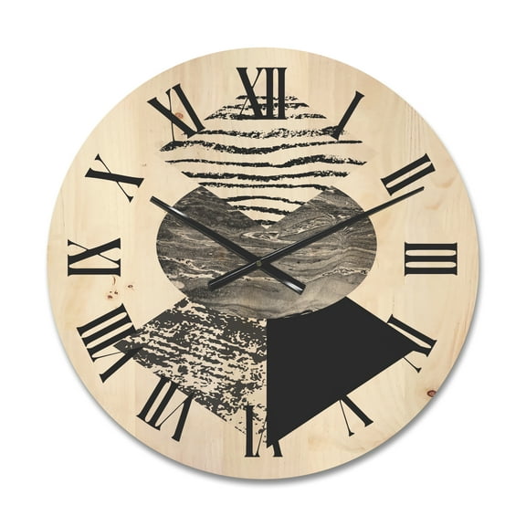 Designart 'Abstract Geometry Shapes With Tropical Palm Leaf I' Modern Wood Wall Clock
