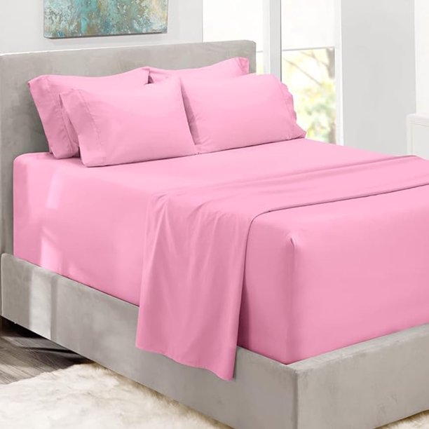 Juego de sábanas Queen con bolsillo extra profundo: se adapta a colchones de 18 a 24 pulgadas para dormitorio, hogar, apartamento, dormitorio, hotel, oficina, interior, juego de 6 piezas, rosa