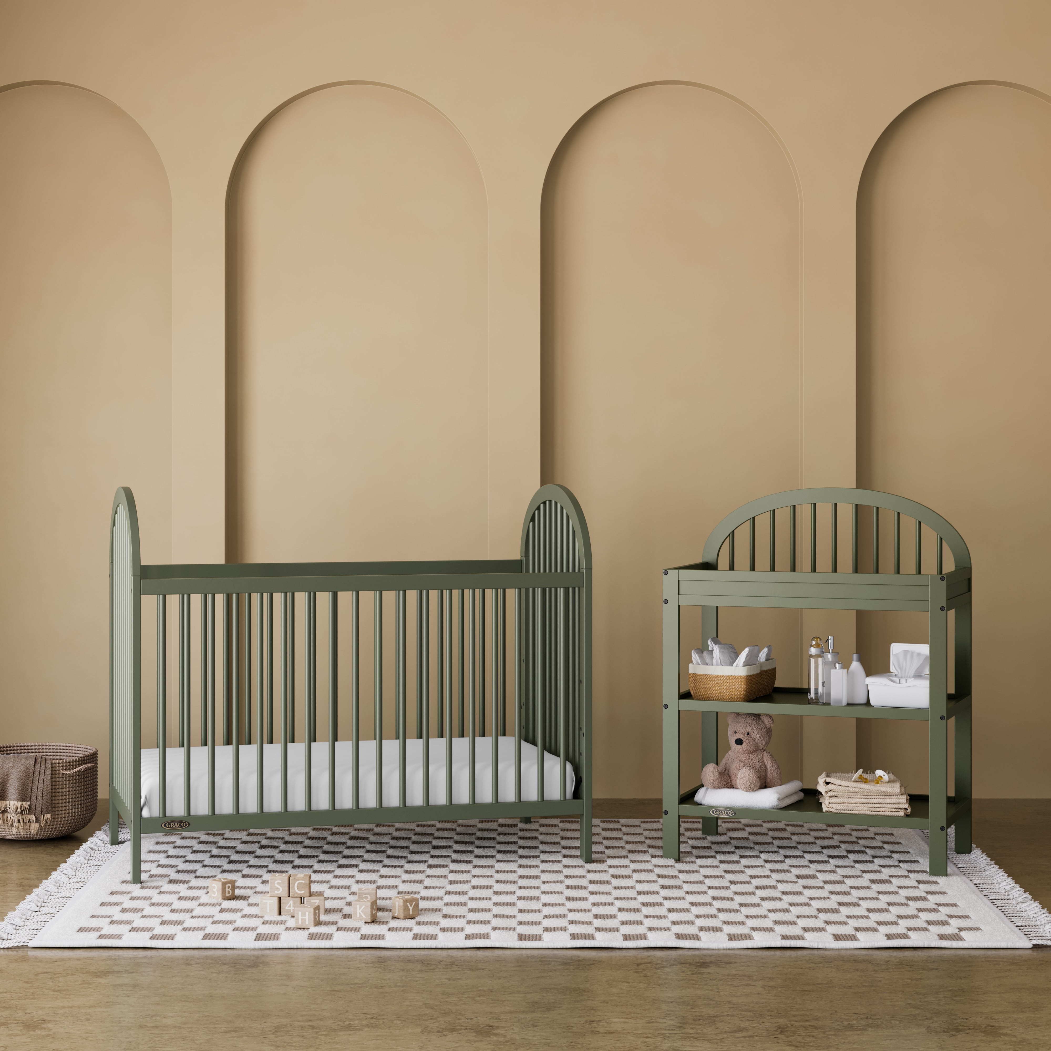 Graco Olivia Infant Wood Changing Table with Changing Pad, Olive