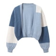thumbnail image 4 of Arlun Women's Open Front Cropped Cardigan Sweaters Colorful Long Sleeve Knit Tops Soft Comfortable Trendy Color Block Lantern Sleeves Short Cardigans Outwear Blue M, 4 of 7