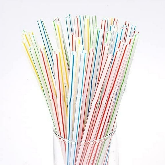 300pcs 8.5 inches Flexible Plastic Drinking Straws Bendable Straws Striped Multi Colored Disposable Bendy Straws