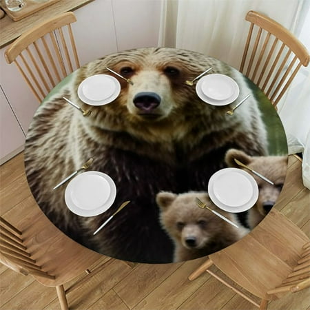 

BCIIG Bear Cubs Forest Round Table Cover Stain Resistant Washable for Indoor Outdoor Kitchen Dining Wedding Parties Tablecloth 100% Polyester Fiber 54 -58