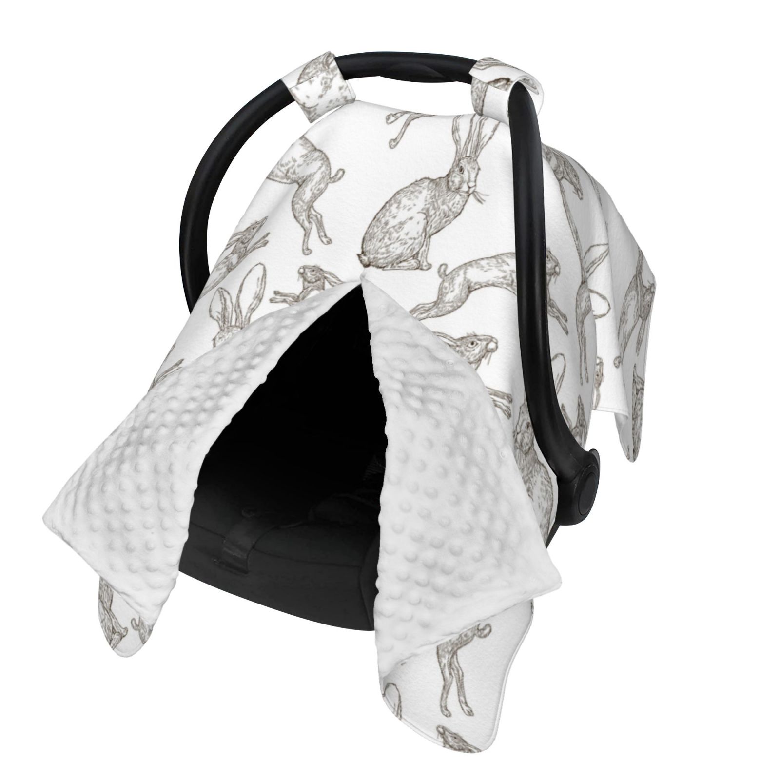 Naloa Hand Drawn Rabbit Baby Car Seat Cover, Breathable Baby Carrier Cover, Multiuse Baby Carrier Cover & Nursing Breastfeeding Cover