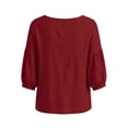thumbnail image 6 of WAGUTH Women's Cotton Linen Tops 3/4 Puff Sleeve Square Neck Button Down Shirts Summer Casual Tees S-XXL,Red,L, 6 of 6