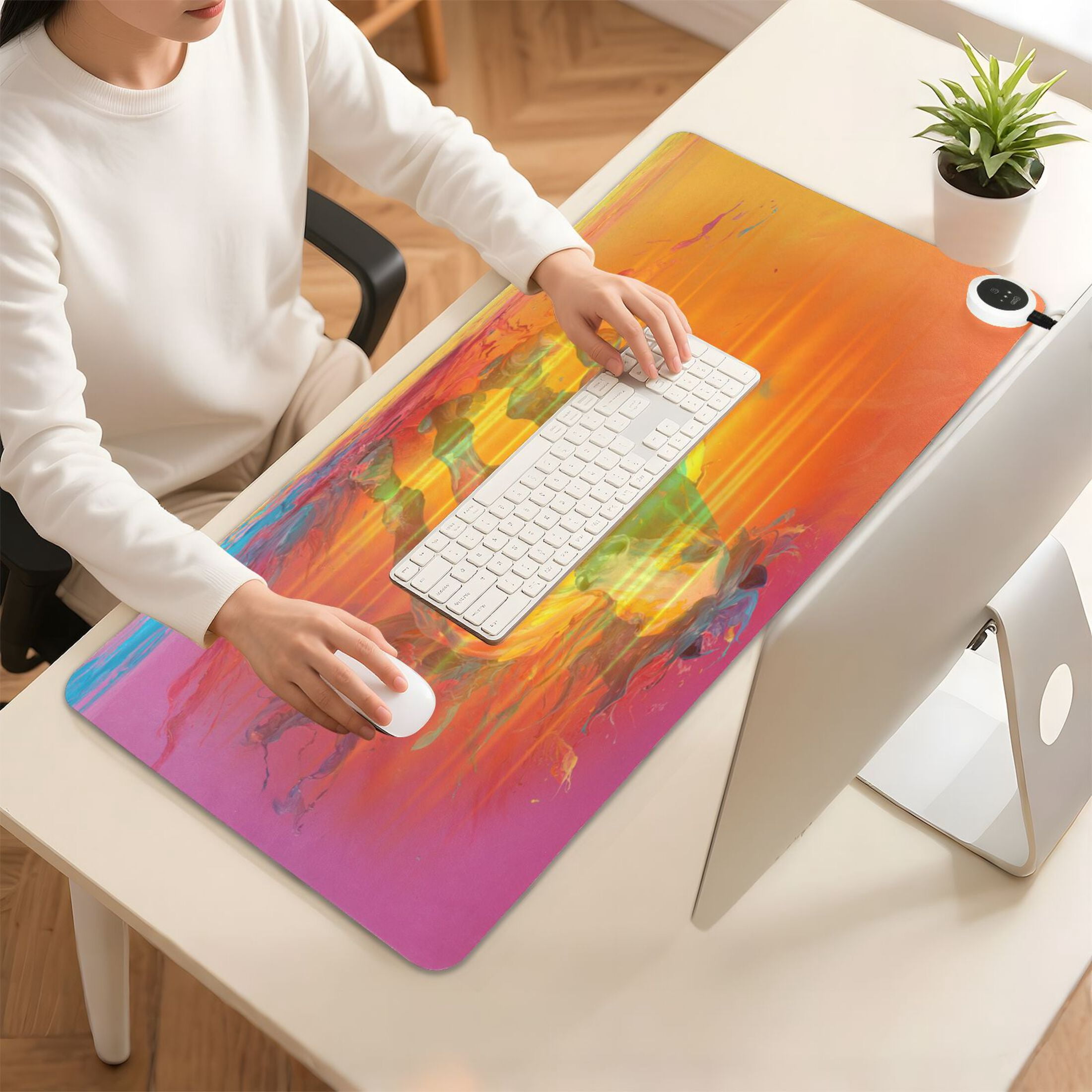 Large Heated Desk Mat Mouse Pad 31.5"x13"PU Leather Graphene Heating Desk Warmer with 3 Temperature Settings 110V US Plug Non-Slip Warm Pad for Home, Office, and Gaming Dynamic Paint Drip Horse