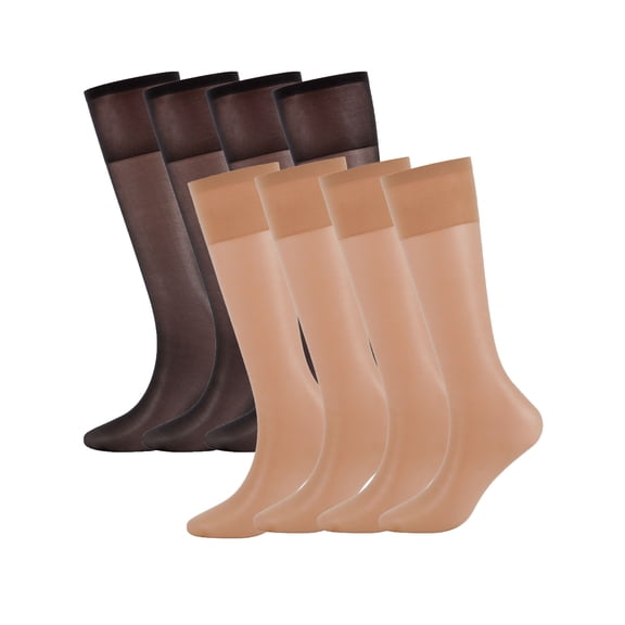 Deago 8 Pairs Women's Sheer Knee Highs Pantyhose with Reinforced Toe - 20D Nylon Stockings for Women (Black Skin)