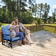 thumbnail image 4 of Costway Glider Outdoor Patio Rocking Bench Loveseat Cushioned Seat Steel Frame Blue, 4 of 10