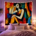 thumbnail image 2 of Figure Depicted Pensive with Resting Pose Head Tilted, Mystical Fantasy for Space Lovers, Galaxy Room Decor, Housewarming Gift, Tapestry Wall Hanging for Bedroom and Dorm, 2 of 7