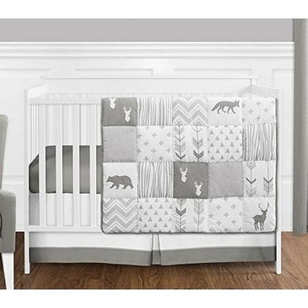 UPC: 0846480053200 | Woodsy Grey and White 4 Piece Crib Bedding Collection