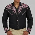 thumbnail image 2 of HOWPAY Mens Western Cowboy Shirts Vintage Embroidered Loose Fit Casual Long Sleeve Lapel Collar Button down Shirts Lightweight Fall Clothes Pink XL, 2 of 5