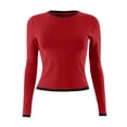 thumbnail image 4 of WTOBBY Women's Fashion Black Color Blocking Round Neck Long Sleeve T-Shirt Top, Casual Stylish Blouse for Comfortable and Versatile Everyday Outfits,Red M, 4 of 4