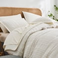thumbnail image 6 of Davulos 7 Pieces Queen Comforter Set,Soft Striped Pattern Bed in a Bag Queen Size, All Season Bedding Set with Comforter, Flat Sheet, Fitted Sheet, Pillowcases & Shams,White, 6 of 7