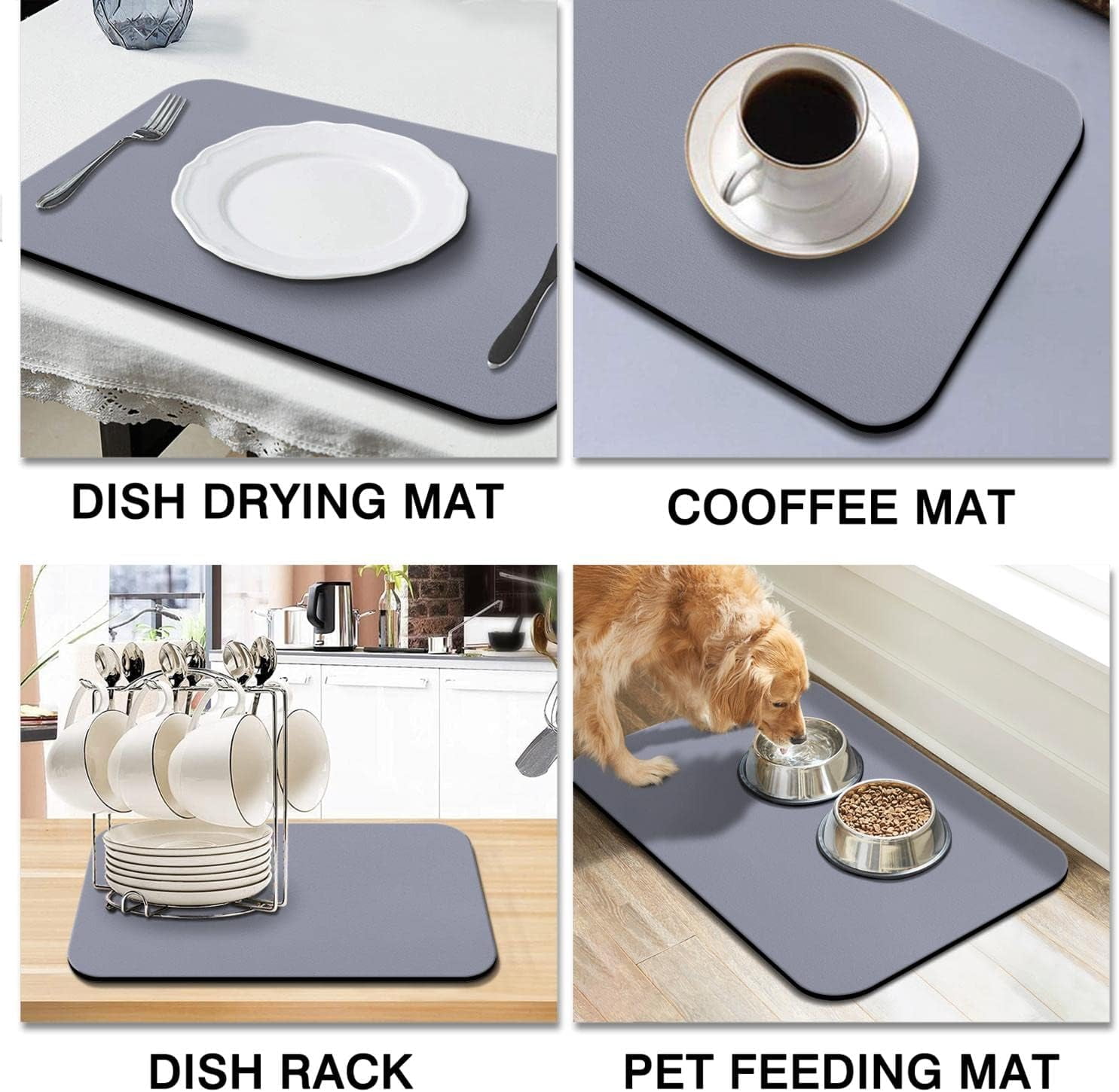 Coffee Maker Bar Mat Countertops,Dish Drying Mat,Bar Drying Mat,Absorbent Hide Stain Anti-Slip Coffee Bar Accessories Fit Under Coffee Machine Mat 23inx15in Grey