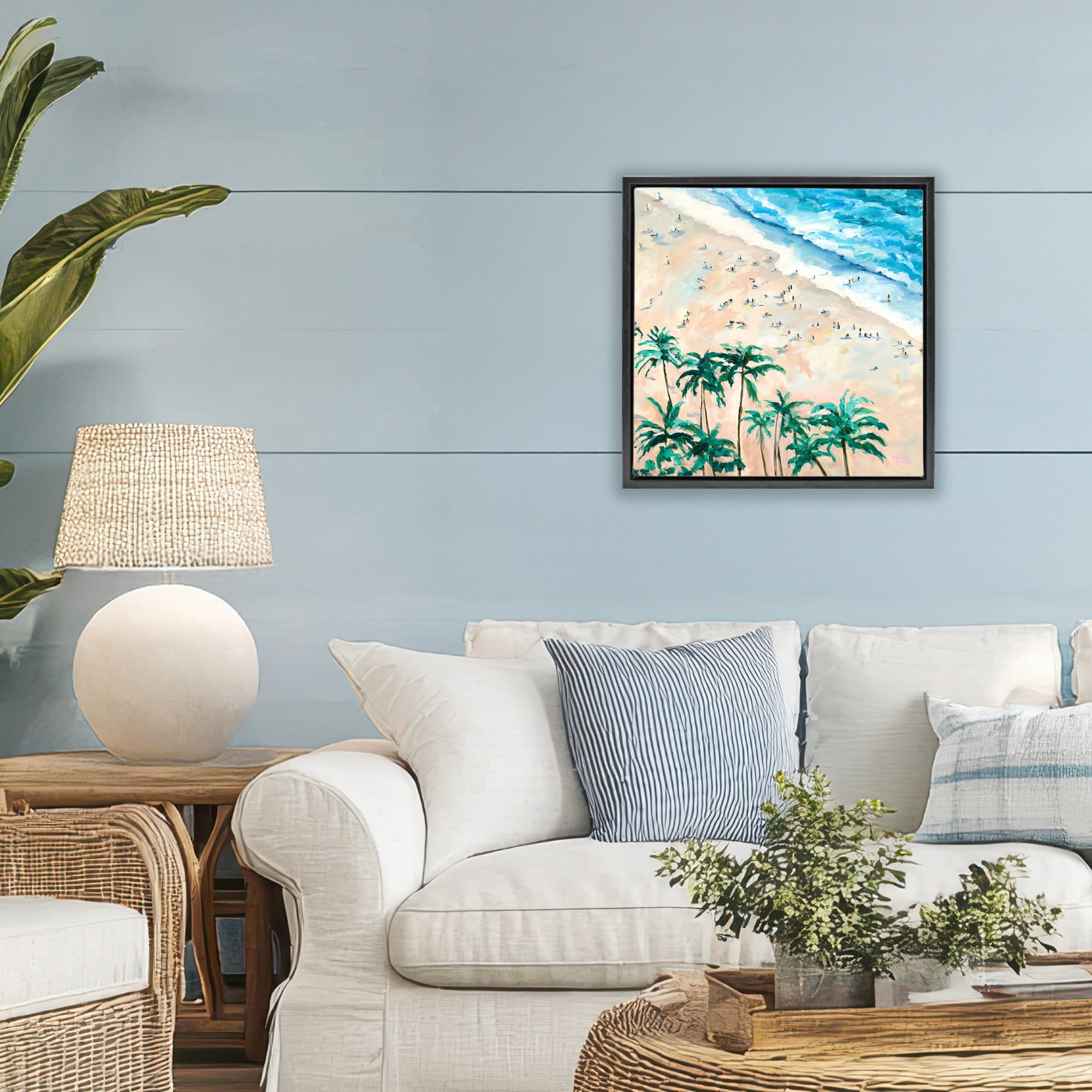 Stupell Industries Waikiki Beach Overview Black Framed Floater Canvas Wall Art, design by Meredith Howse