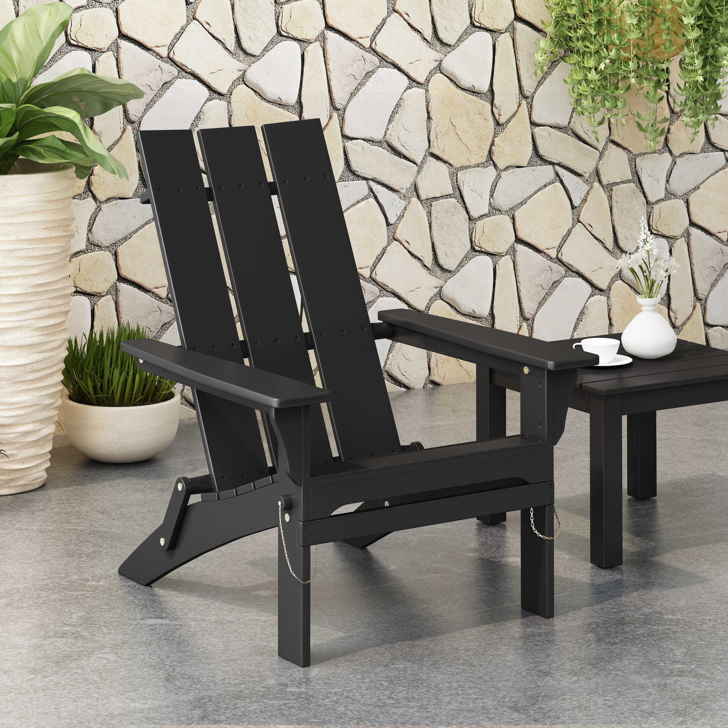 KUIKUI Outdoor Classic Pure Black Solid Wood Adirondack Chair Garden Lounge Chair Foldable - image 2 of 7