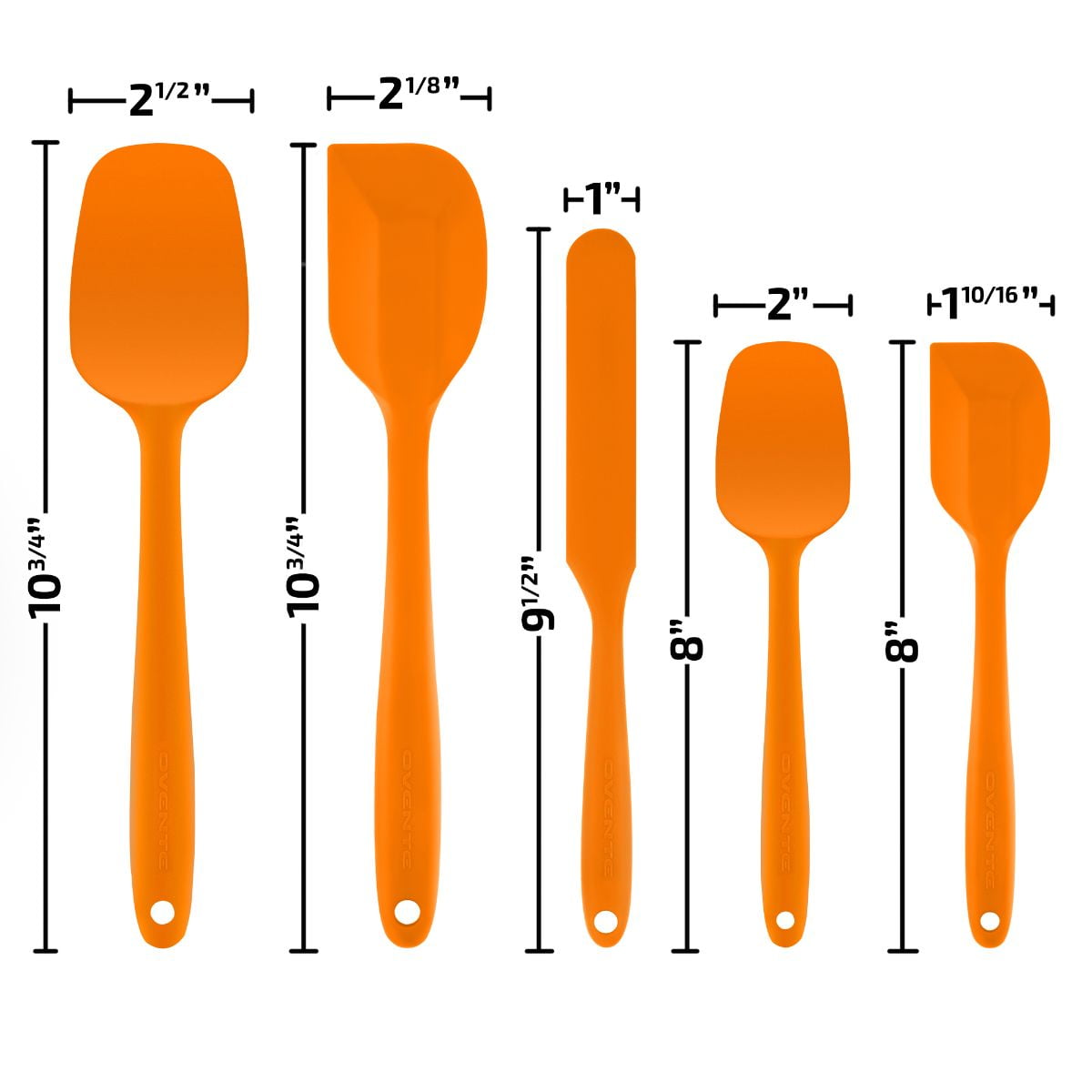 OVENTE Silicone Spatula Set of 5, Food Grade Rubber Spatula with High Heat Resistant, BPA-Free and Dishwasher Safe, Nonstick Kitchen Utensils for Baking, Cooking and Mixing, Orange SP12305O