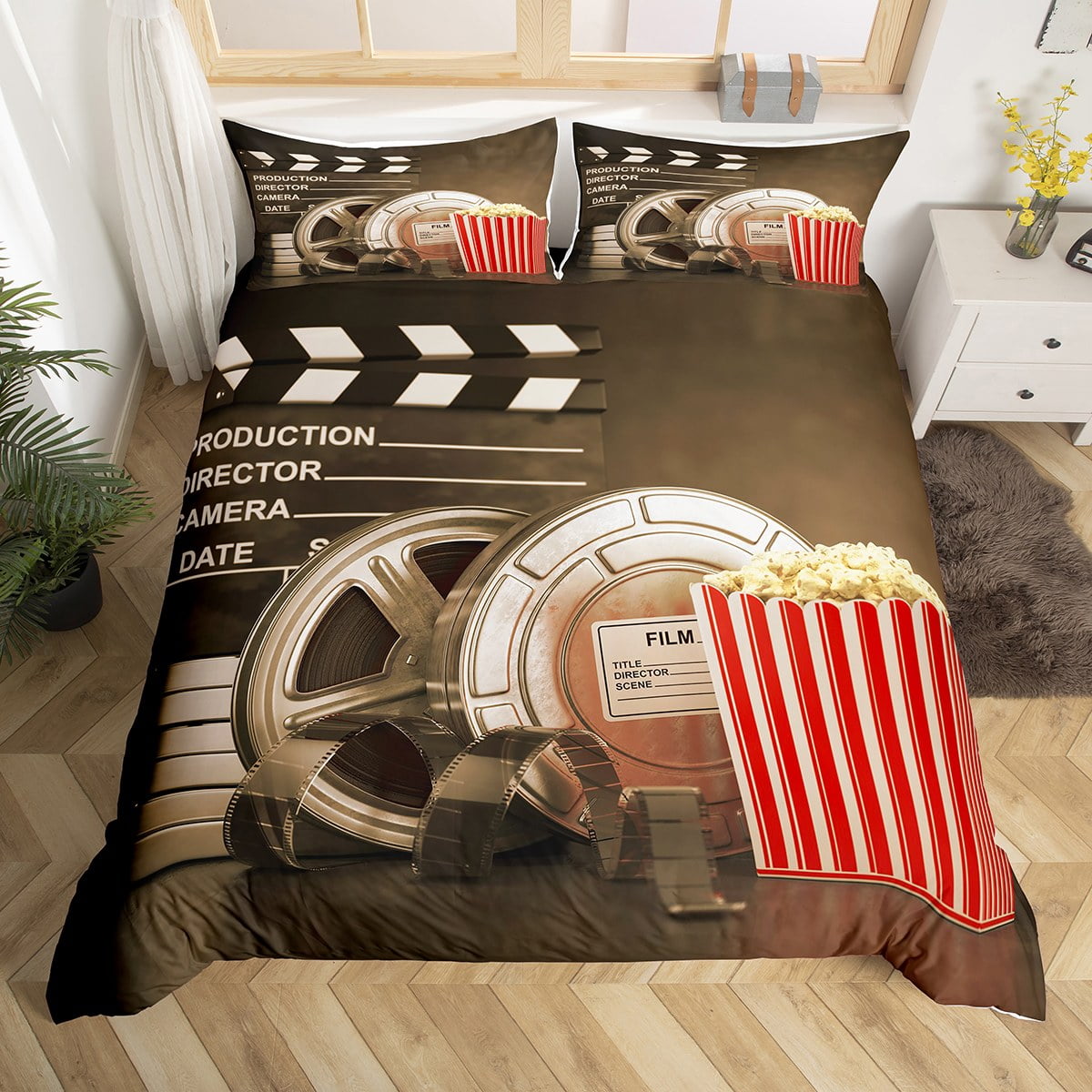 Movie Theater Duvet Cover King 80s Movie Clapper Board Bedding Sets for