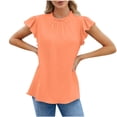 thumbnail image 2 of Fiudx Ofertas Relámpago Blusa Informal de Moda para Mujer, Top Liso de Manga Corta con Cuello Redondo y Pliegues, 2 of 6