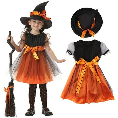 Toddler Girl Halloween Fancy Dress Party Witch Costume Outfit Clothes + Hat