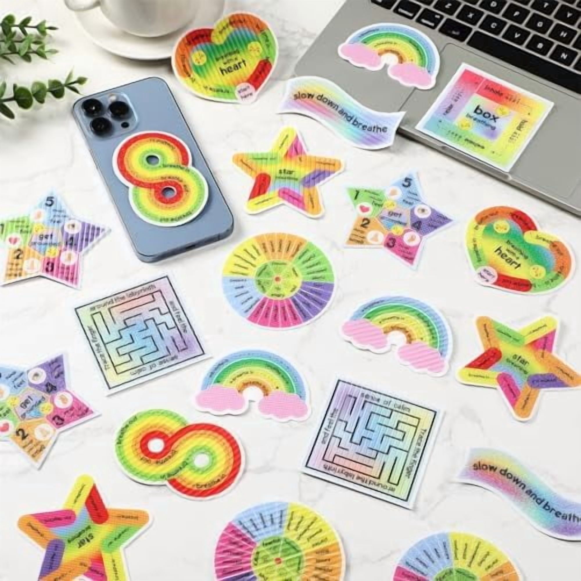 72 Pieces Anxiety Sensory Stickers Textured Stickers Fidget Mindfulness Sticker School Counselor Supplies Adult Sensory Items Anxiety Relief, 9 Styles(Cute Color)