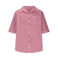 thumbnail image 5 of LADIGASU Women'sSolid Color Linen Shirt Cotton Button Up Shirt Short Sleeved Loose Collared Casual, 5 of 9