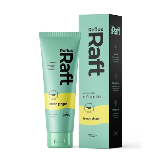 RefluxRaft Acid Reflux Therapy with Organic Alginate, Rapid & Long Lasting Gerd, LPR & Digestion Symptom Support, Zero Sugar, Gluten Free, Low Sodium, Lemon Ginger Flavor
