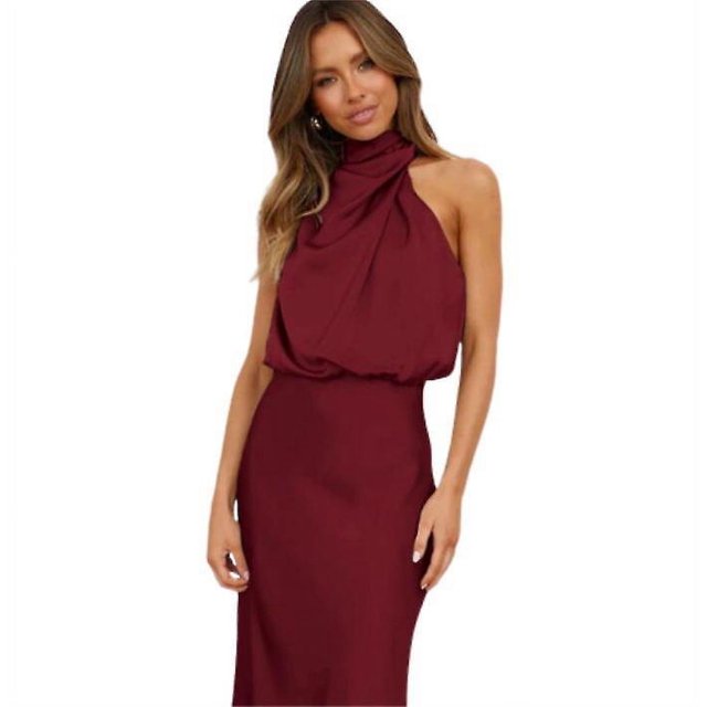 Robe Longue Plissée Sans Manches en Satin d'Été pour Femmes