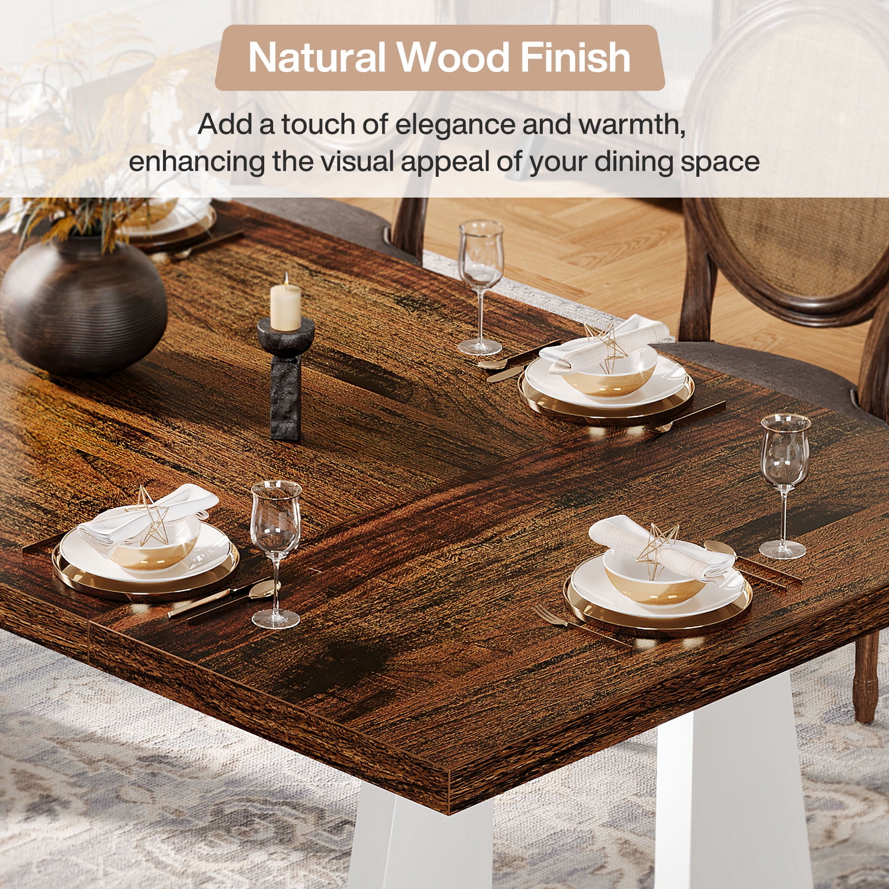 Fnova 70.9" Rectangular Dining Table for 6-8 People, Large Farmhouse Wood Kitchen Table with Heavy Duty Legs, Easy to Assemble