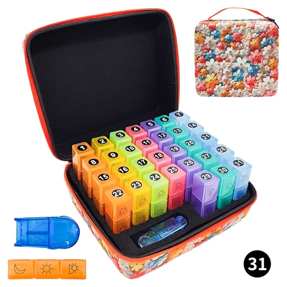 31-Day Pill Organizer with Free Travel Bag & Pill Cutter – Ultimate Monthly Medicine/Small&Large Vitamins Management Solution