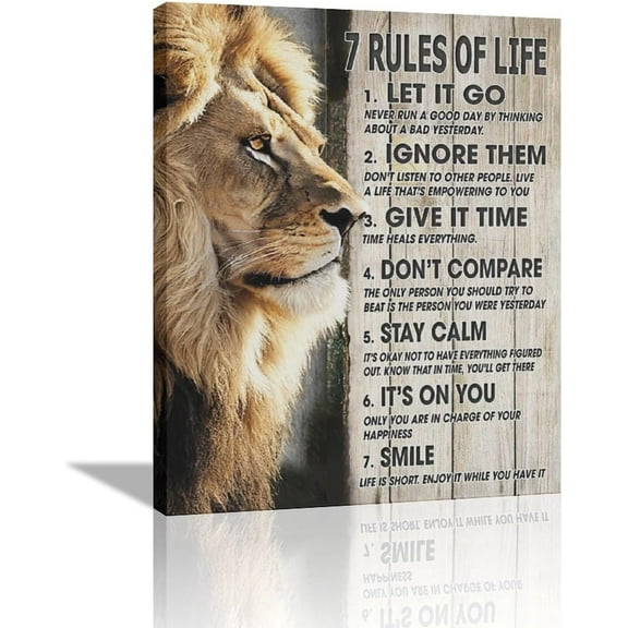 AatoeaX Motivational Lion Canvas Wall Art King Animal Lion 7 Rules of Life Positive Quotes Pictures Wall Decor Inspirational Painting Prints Artwork Home Decor for Bedroom Living Room Office